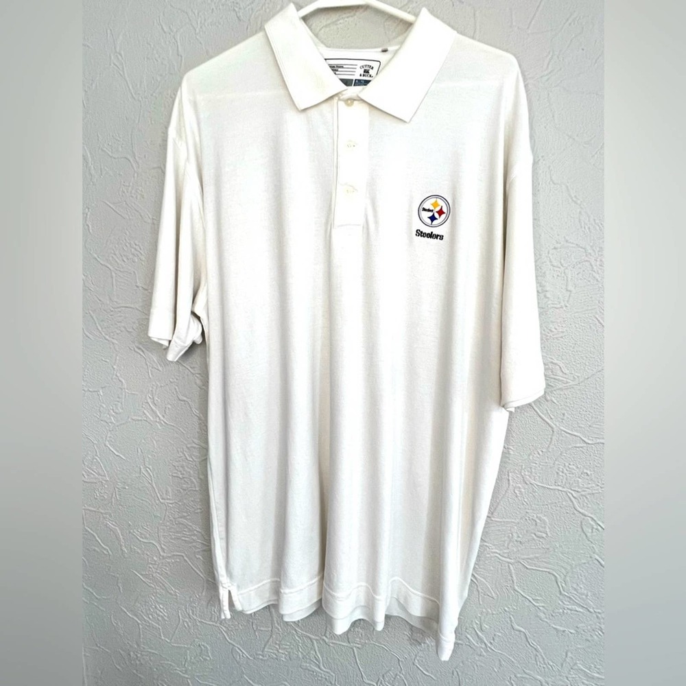 Cutter Buck PITTSBURGH STEELERS CBDryTec WHITE Polo Shirt Sz XL CLEAN